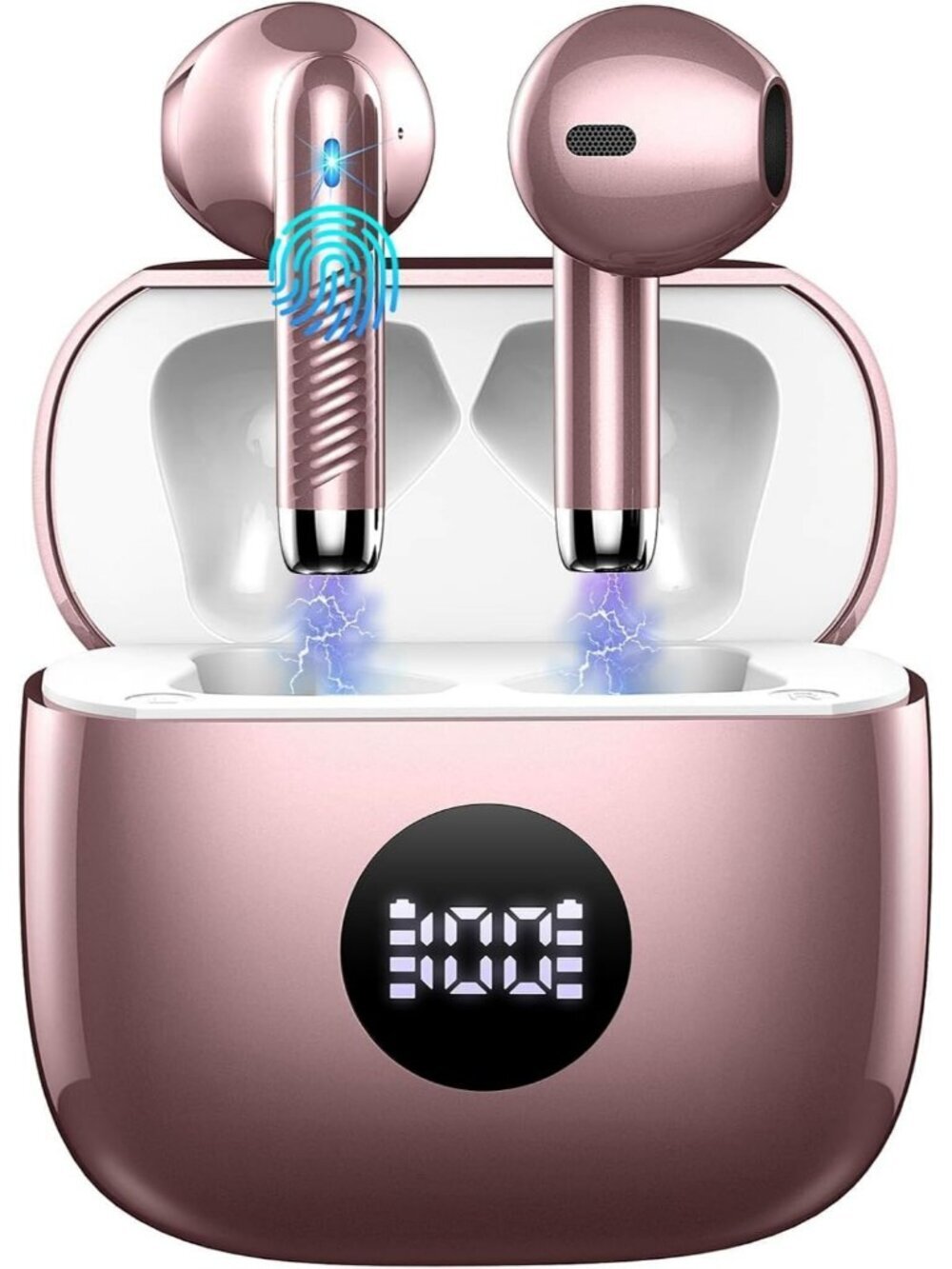 Wireless Pink Gold LED Power Display Bass Stereo 40H Playback Bluetooth Earbud